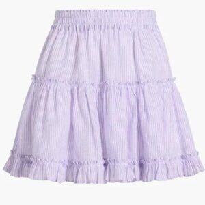 Hill House Paz Skirt NWT Women’s XL 100% Linen Lilac Stripe Tiered Pull On Mini